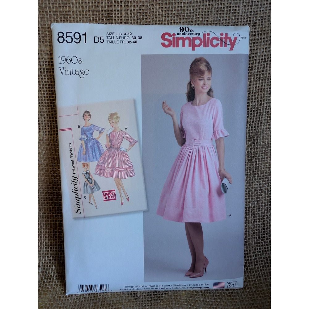 Simplicity 8591 1960s Vintage Reproduction Dress Sewing Pattern Size 4-12 D5